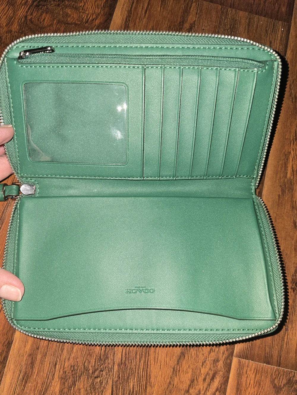 COACH Green Signature Wristlet Phone Case